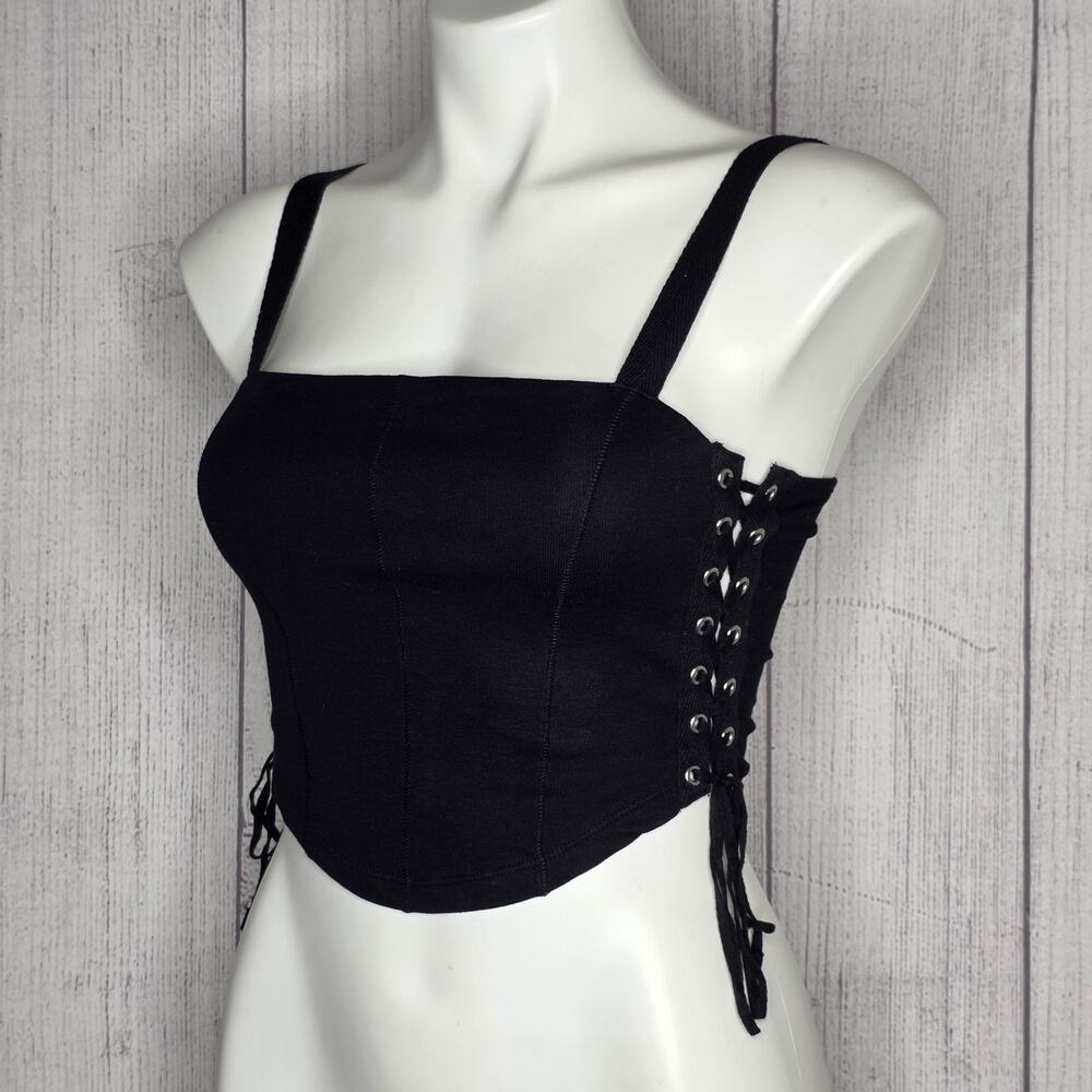 Garage Black Side Lace Up Corset Crop Top Goth Grunge Coquette Cami, Small